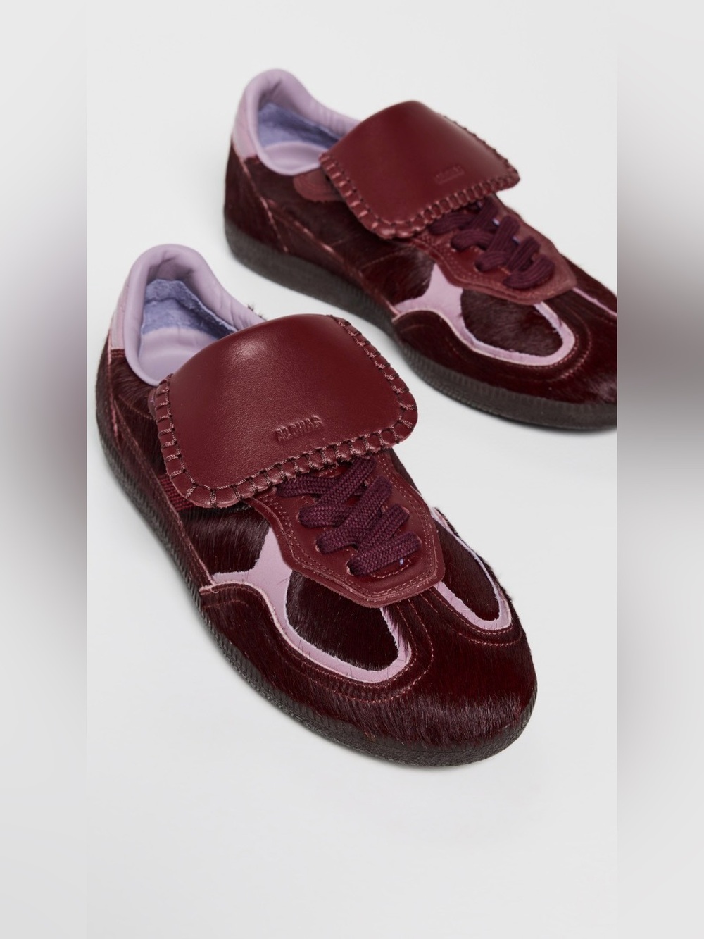 ALOHAS Burgundy and Light Pink Leather-Trim Sneakers